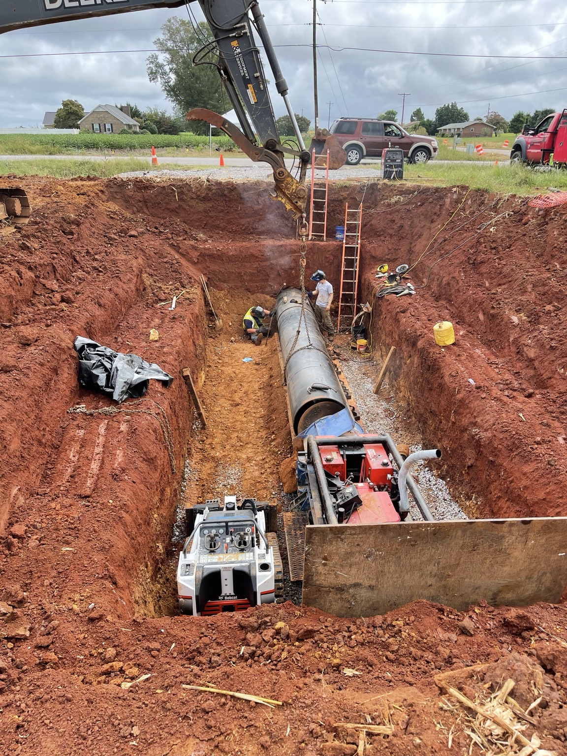 Red dirt trench with casing